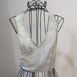 Zara Light Wash Denim Wrap Tank Top
